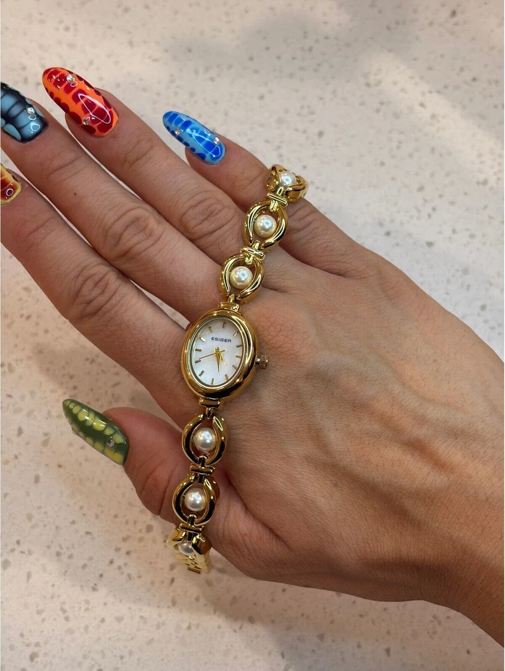 Women's Gold Tone Pearl Accent Bracelet Watch